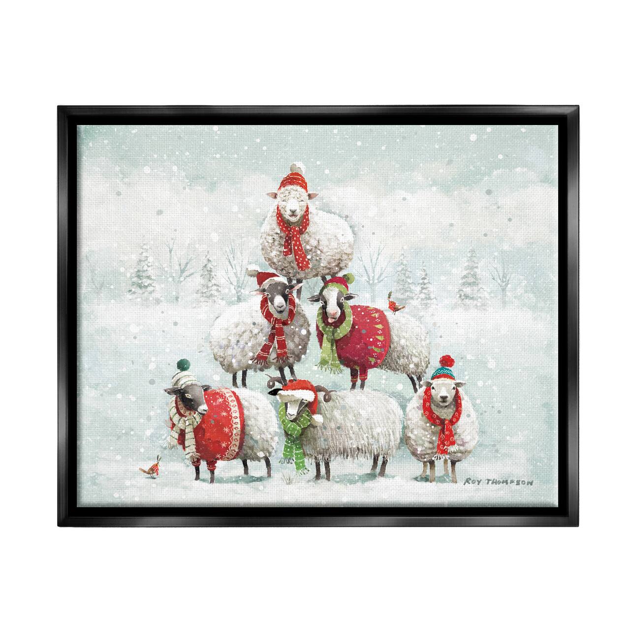 Stupell Industries Winter Sheep Snowy Farm Animals Framed Floater Canvas Wall Art